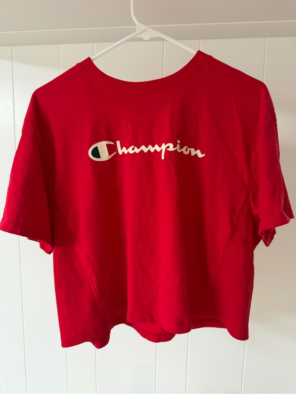 Champion Red Logo Crop Tee - White Script